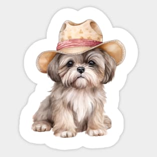 Watercolor Shih Tzu Dog in Straw Hat Sticker